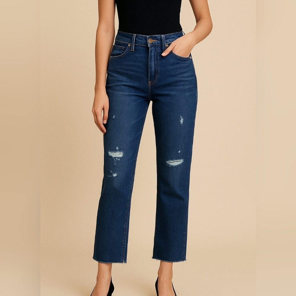 Berke Straight Leg Light Distressed Ankle Jeans with Raw Hem